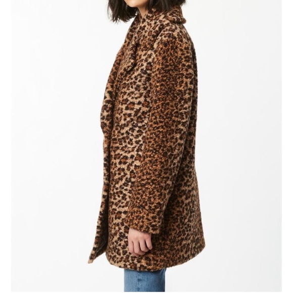 Bernardo Leopard Print Sherpa Pea Coat Size Medium Faux Fur Cozy - Picture 9 of 9